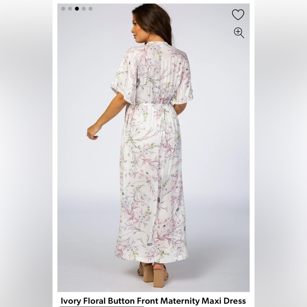 Ivory Floral Button Front Maternity Maxi Dress